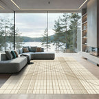 Minimalist Beige Linear Geometric Grid Rug
