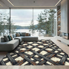 Industrial Graphite Grid with Rust Accents Rug