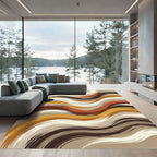 Earthy Brown Abstract Wavy Striped Rug