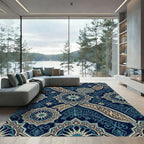 Intricate Navy Gold Starry Medallion Rug