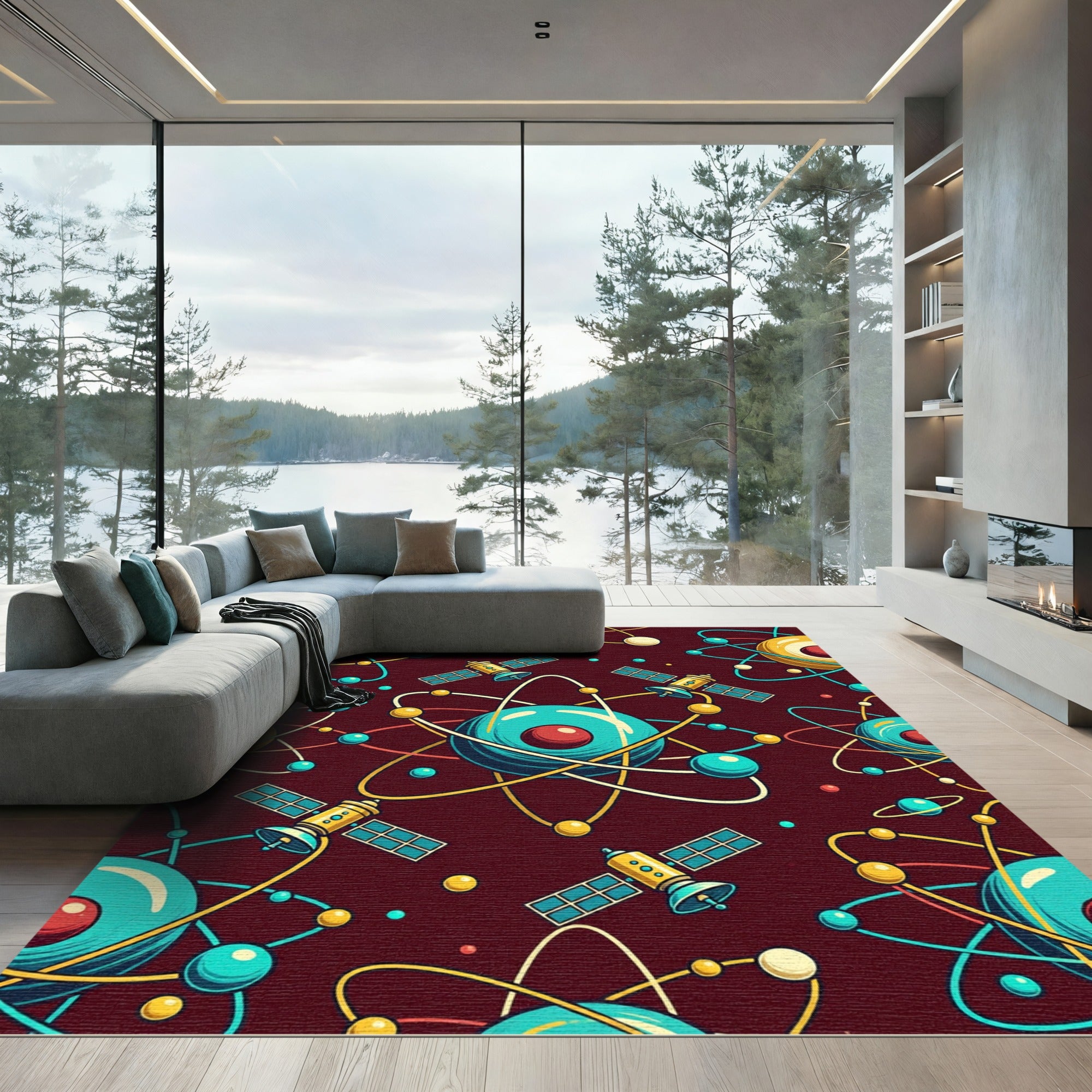 Retro Atomic Orbit Satellite Rug