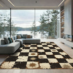 Distressed Monochrome Grid and Star Rug