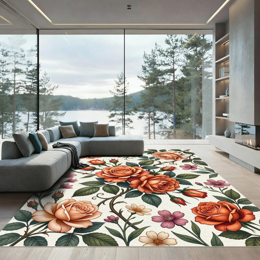 Coral Orange Rose Garland Pattern Rug