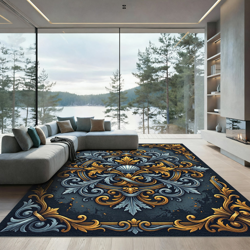 Ornate Gold and Silver Seashell Filigree Rug