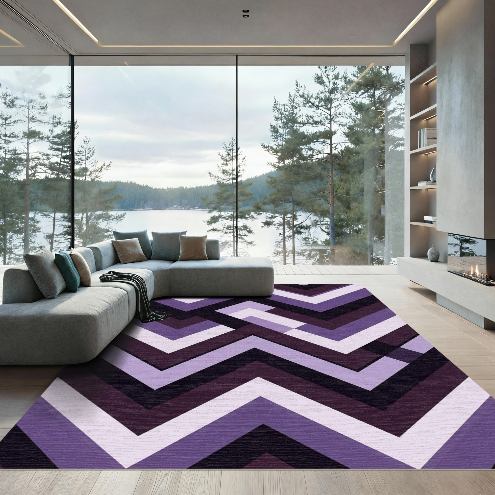 Modern Purple Geometric Chevron Art Rug