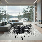 Gothic Raven Ink Splatter Black White Rug