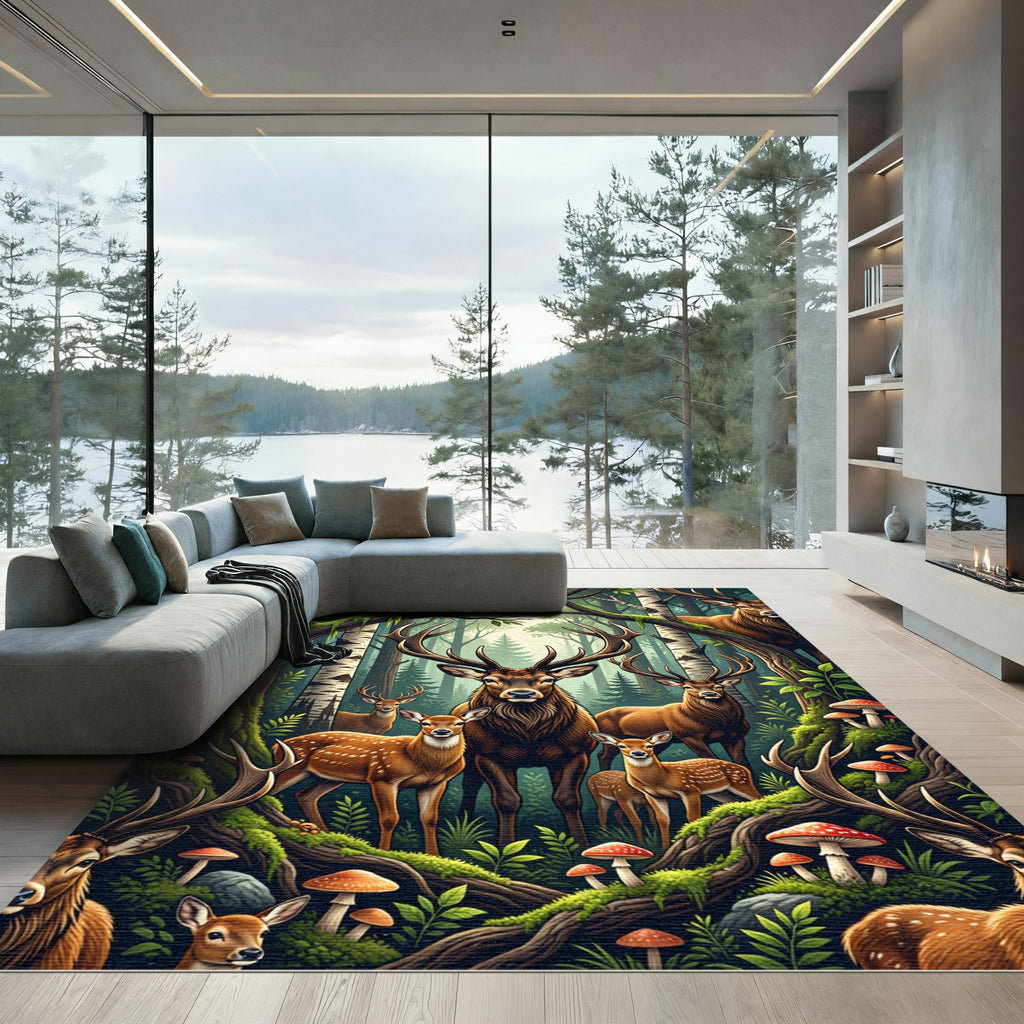 Enchanted Forest Elk Wildlife Scene Rug