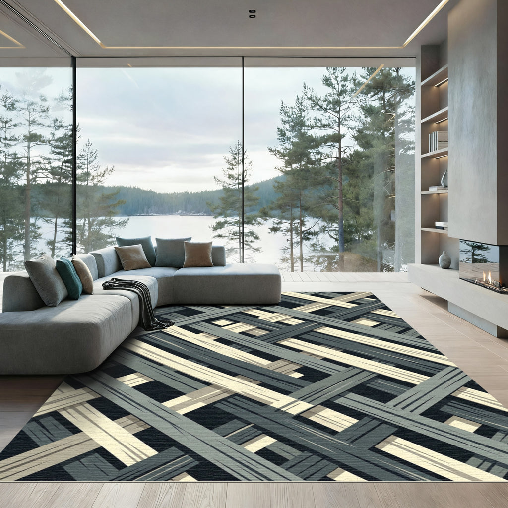 Grey and Cream Interwoven Lines Rug