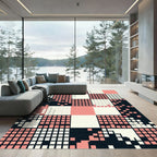 Modern Blush Pink Pixel Checkered Grid Rug
