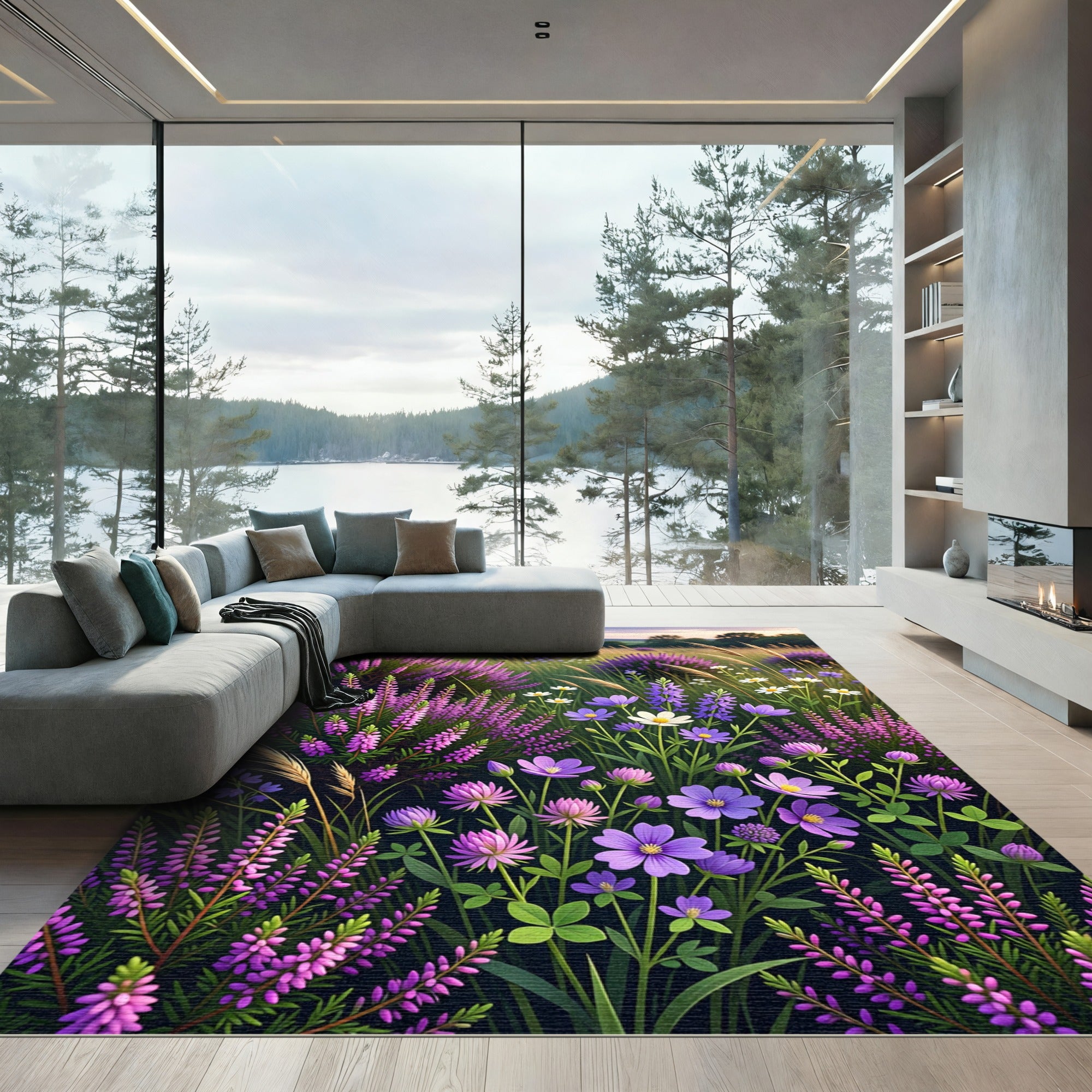 Purple Heather Field Wildflower Meadow Rug