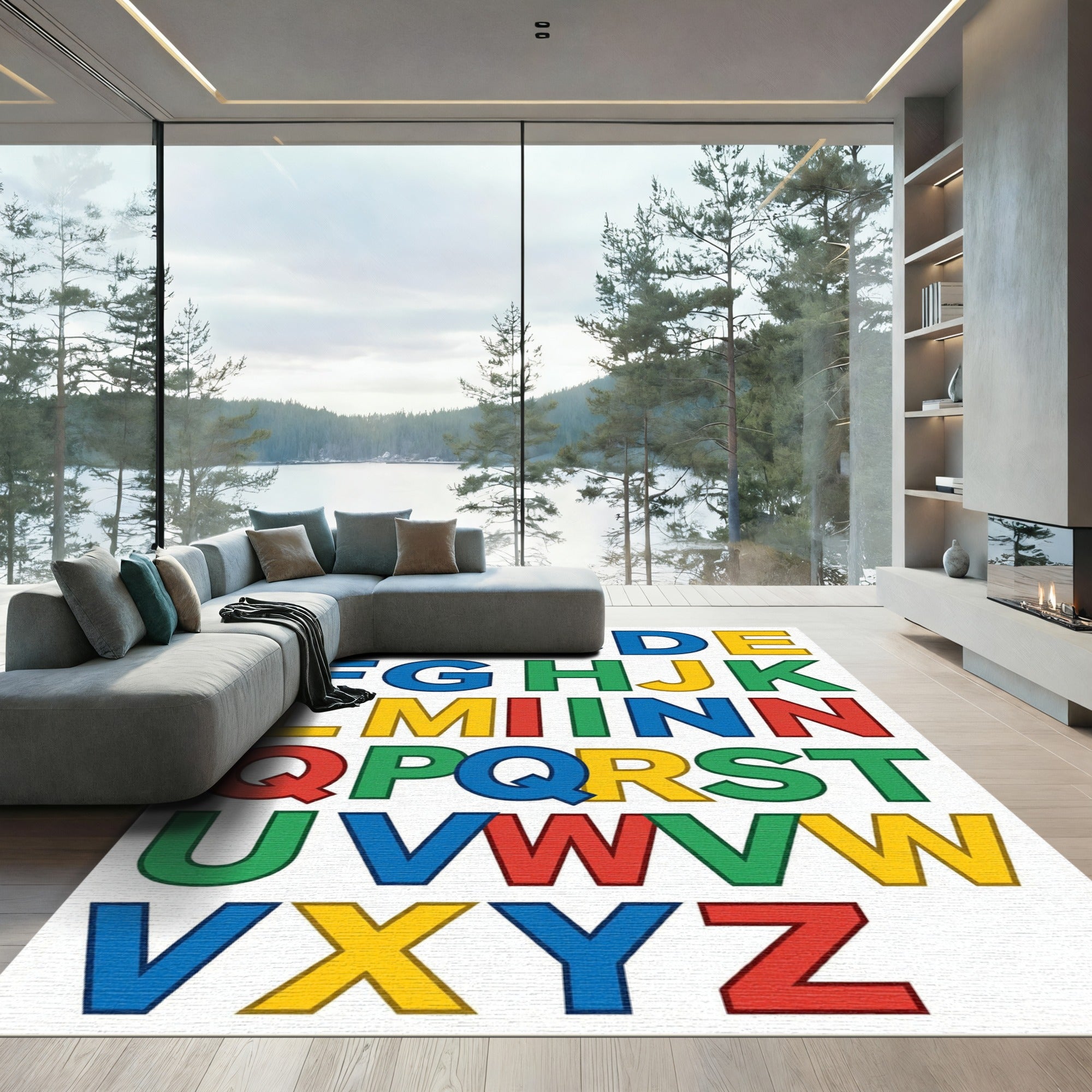 Colorful Alphabet Learning Block Letters Rug
