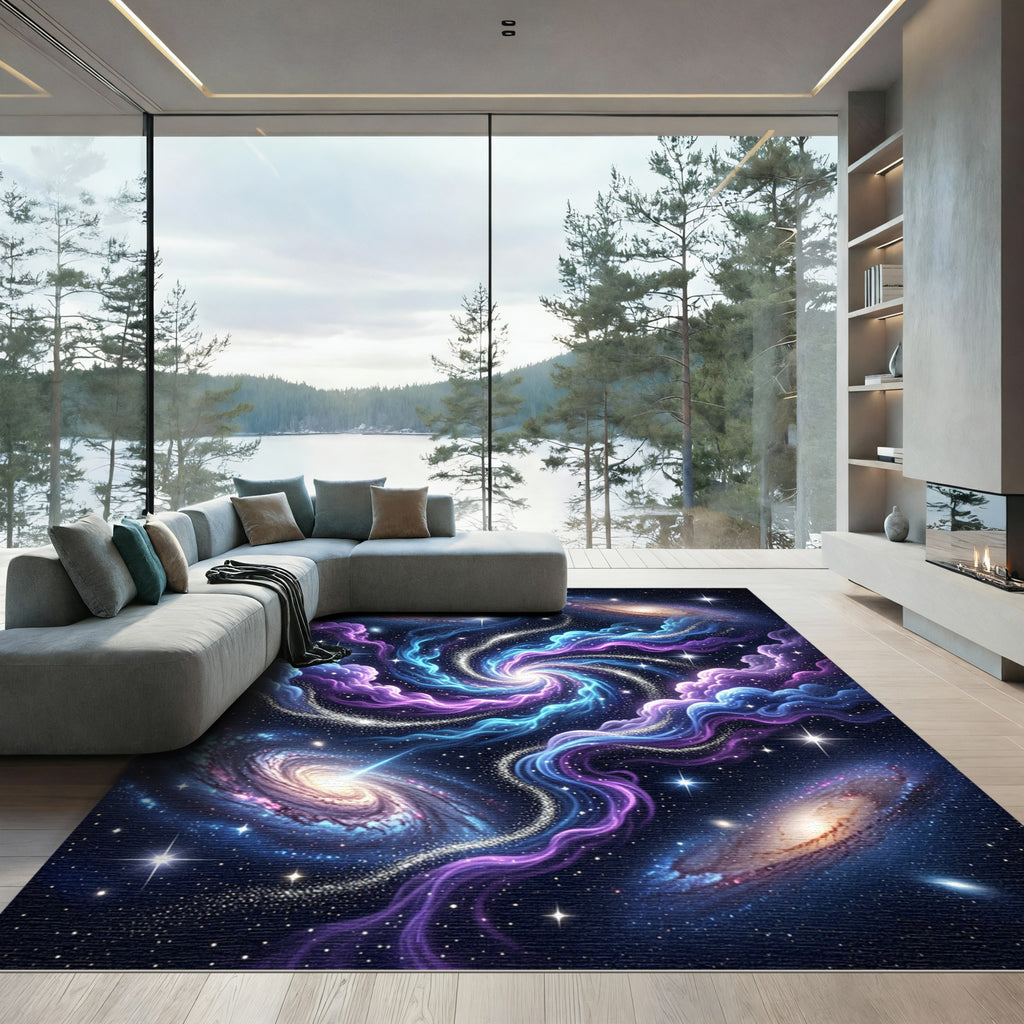 Cosmic Blue Purple Swirling Nebula Rug