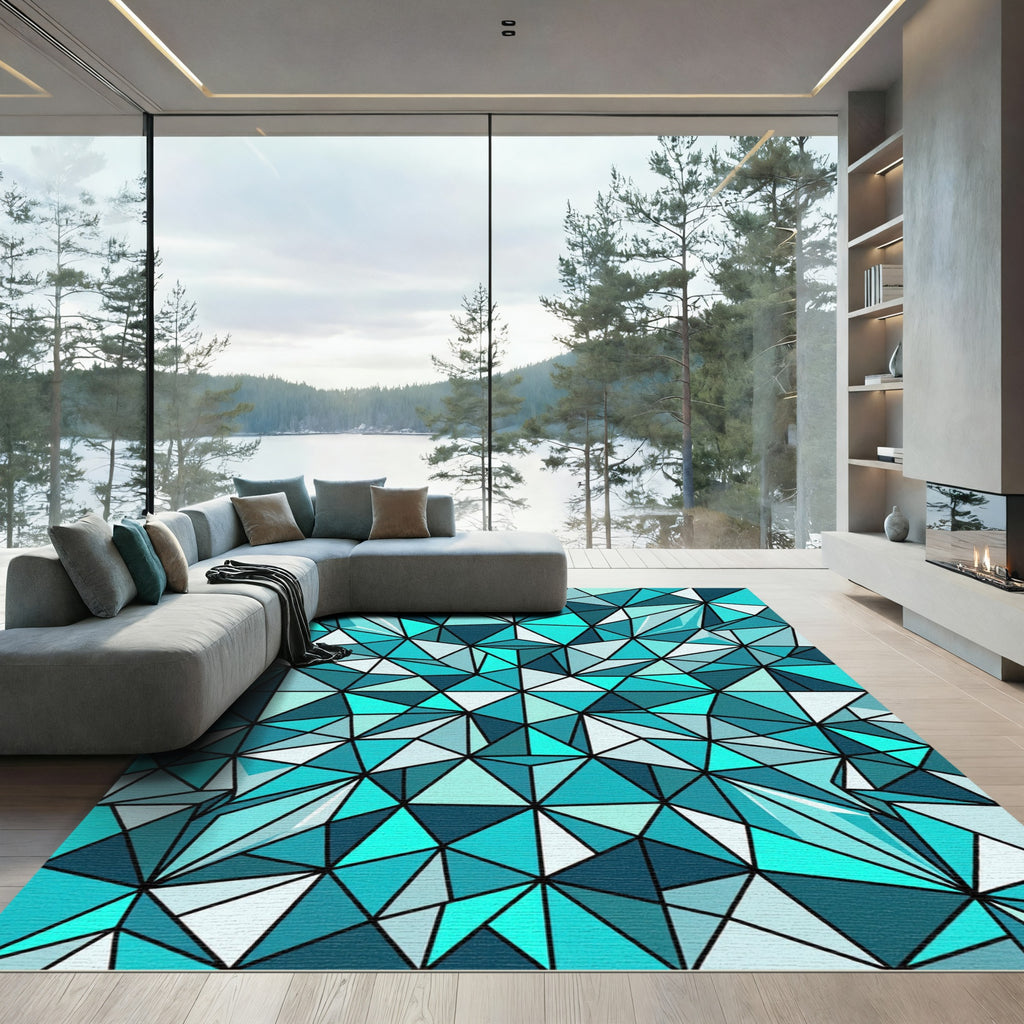 Geometric Turquoise Crystal Prism Facets Rug