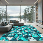 Geometric Turquoise Crystal Prism Facets Rug