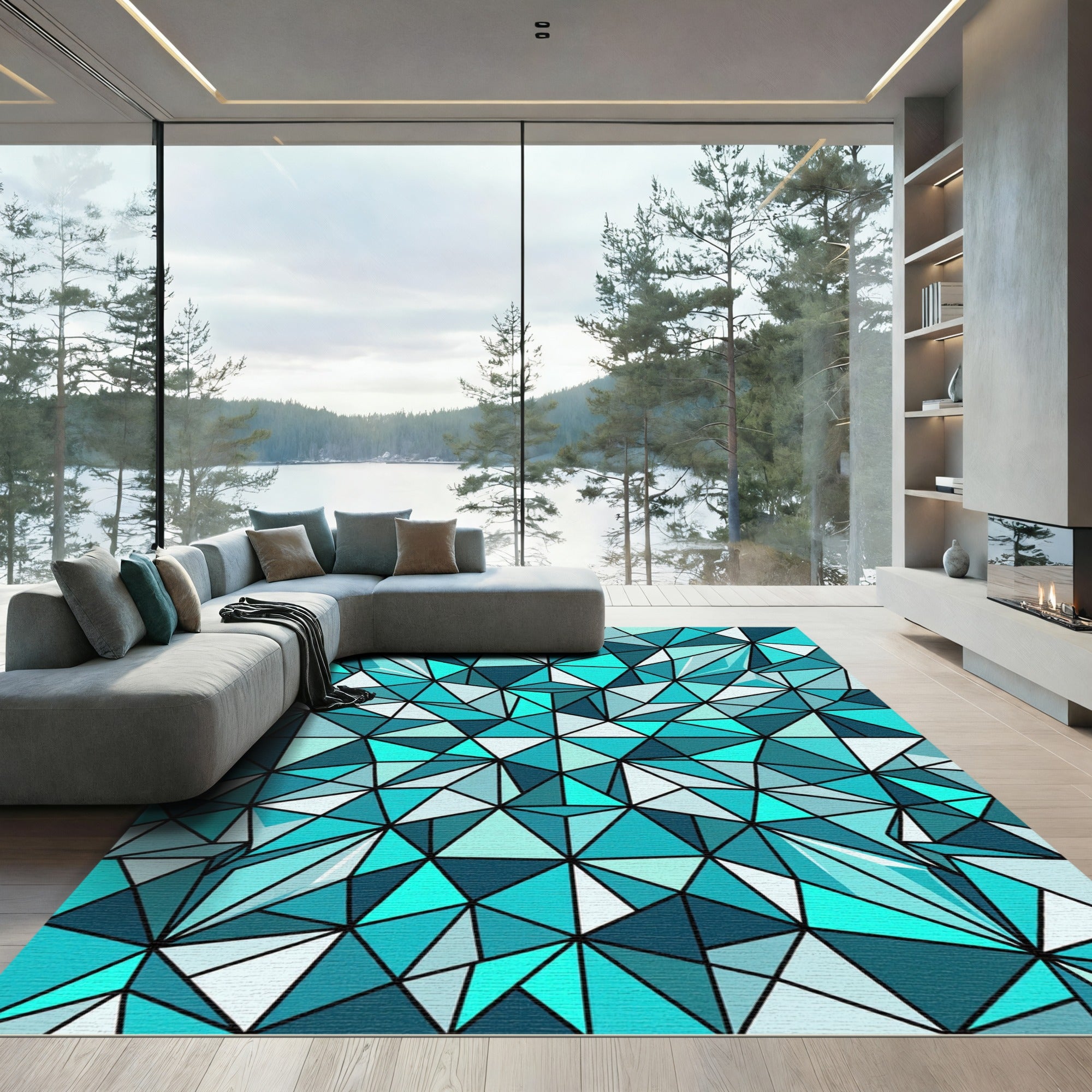 Geometric Turquoise Crystal Prism Facets Rug