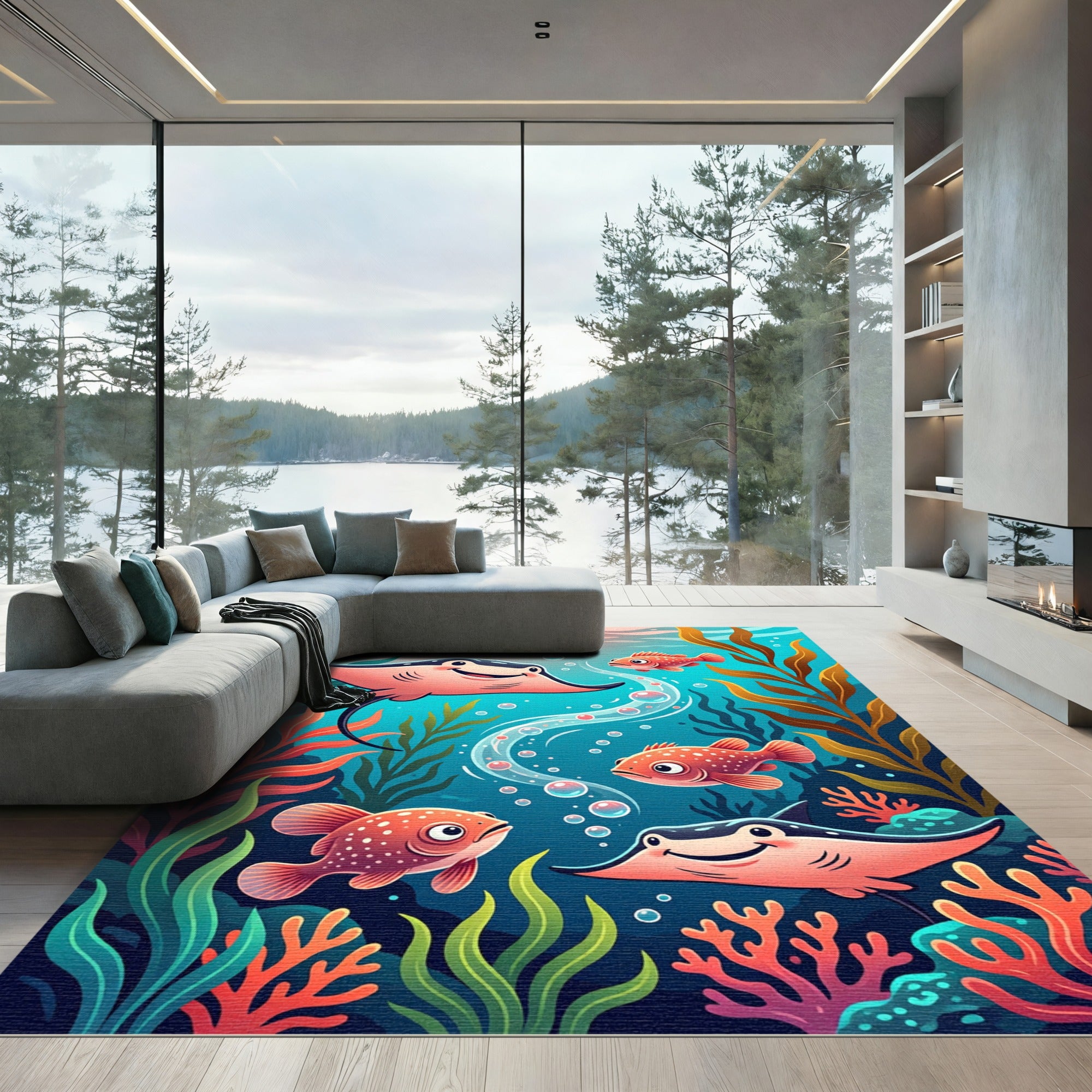 Vibrant Aquatic Sea Life Scene Rug