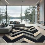 Monochrome Geometric Chevron Layered Art Rug