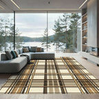 Sophisticated Neutral Plaid Grid Check Rug