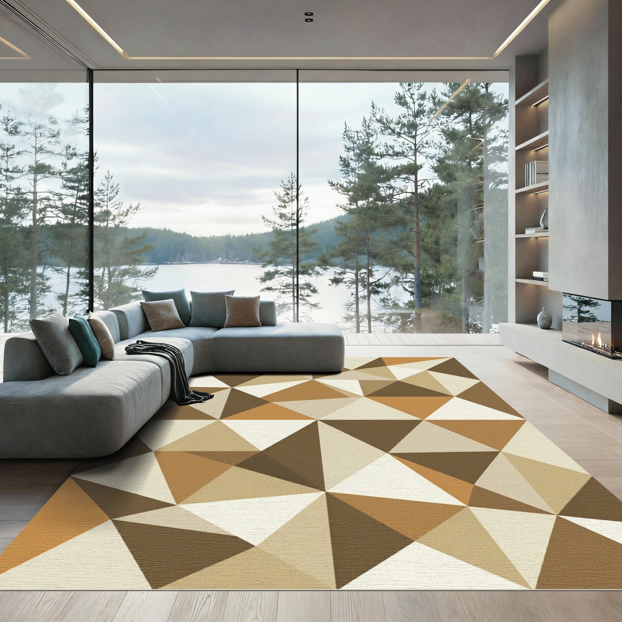 Earthy Tonal Geometric Triangle Composition Rug