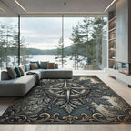 Ornate Gray Acanthus Compass Star Rug