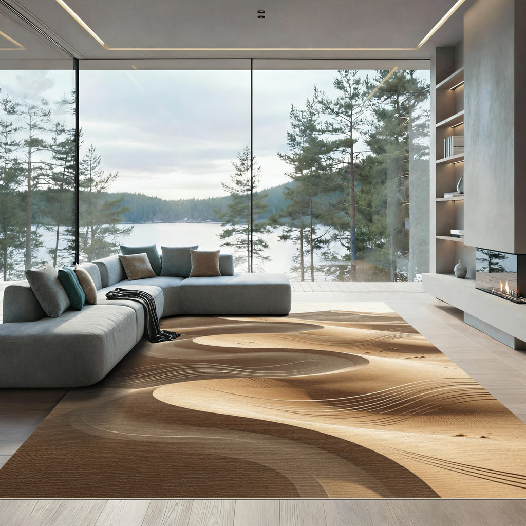 Earthy Rippled Sand Dune Abstract Rug