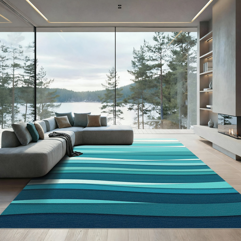 Modern Ombre Blue Abstract Wave Rug