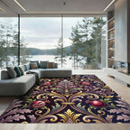 Rich Pomegranate Damask Acanthus Rug