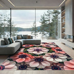 Elegant Pink Anemone Floral Botanical Canvas Rug