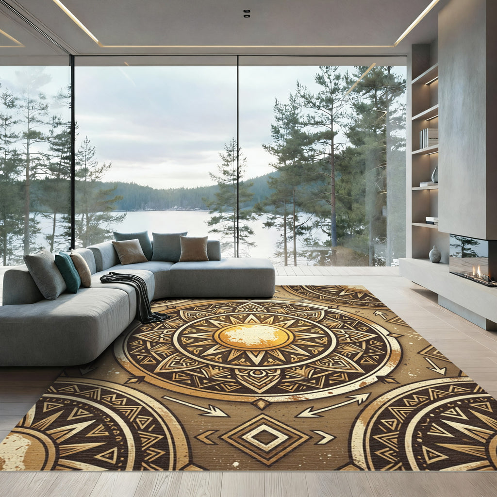 Golden Sun Tribal Mandala Rug
