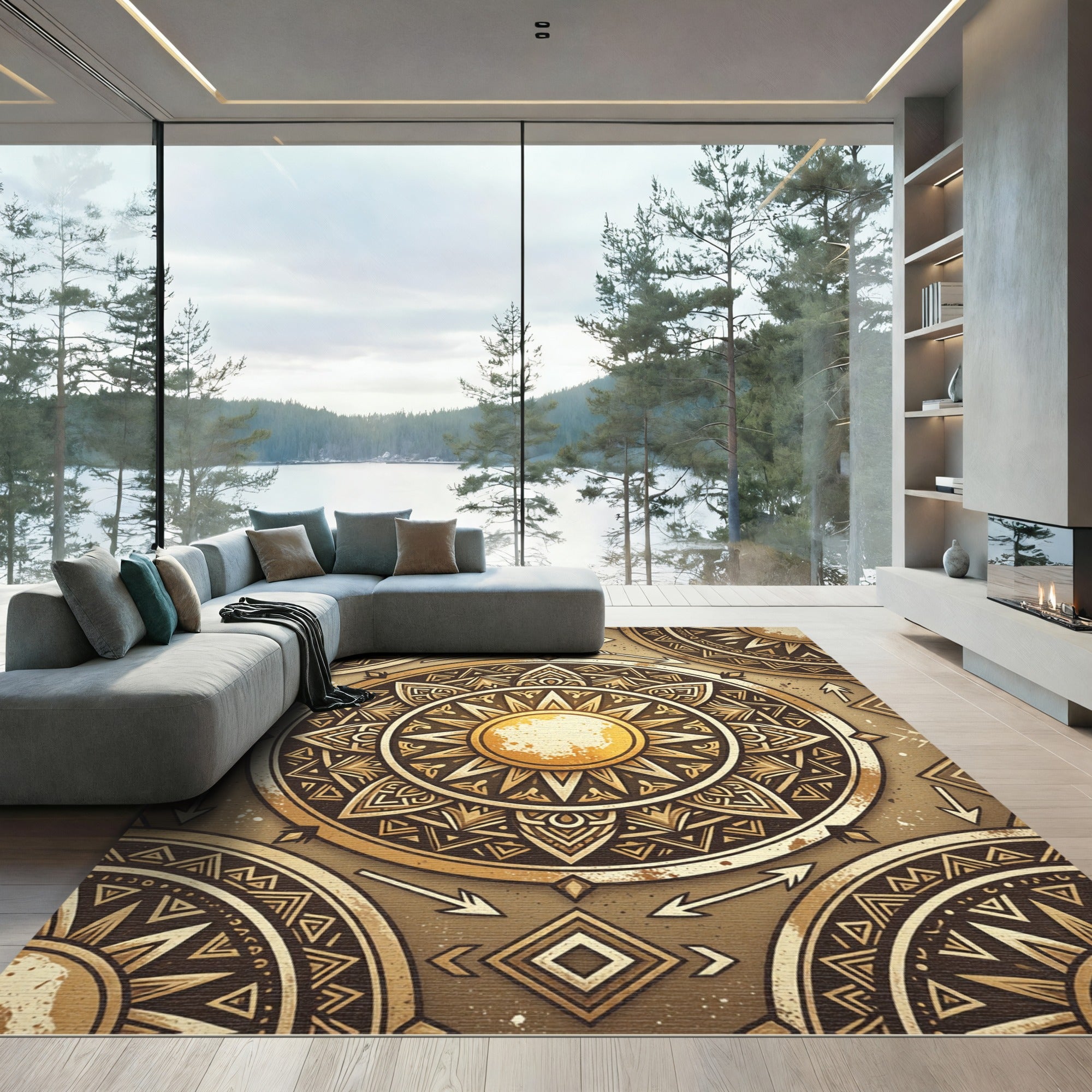 Golden Sun Tribal Mandala Rug