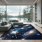 Cosmic Blue Galaxy Splatter Explosion Rug