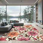 Elegant Pink Orange Clematis Floral Rug