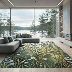 Botanical Wildflower Garden Watercolor Meadow Rug