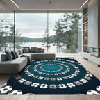 Radiant Soccer Ball Circular Teal Backdrop Rug