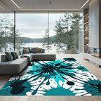 Teal and Black Abstract Liquid Splash Rug