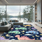 Whimsical Sleeping Dinosaur Starry Night Rug
