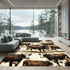 Rustic Brown Highland Cow Farmstead Scene Rug