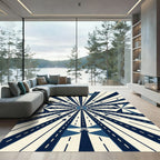 Geometric Navy Lighthouses Radial Ray Rug