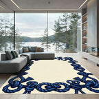 Deep Blue Nautical Knot Border Rug