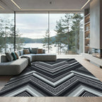 Monochromatic Angular Charcoal Geometric Chevron Rug