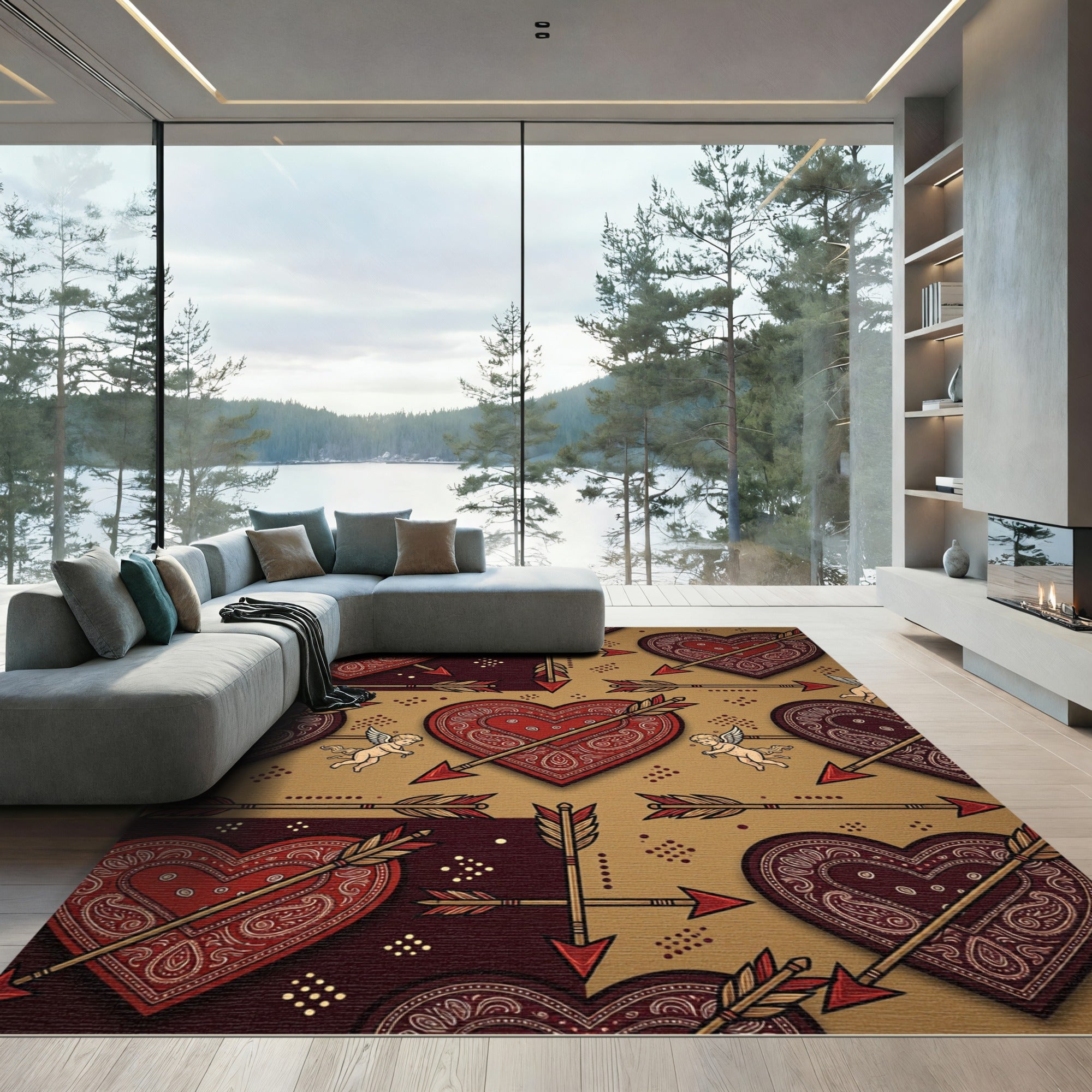 Red Cupid Heart Bandana Arrows Rug