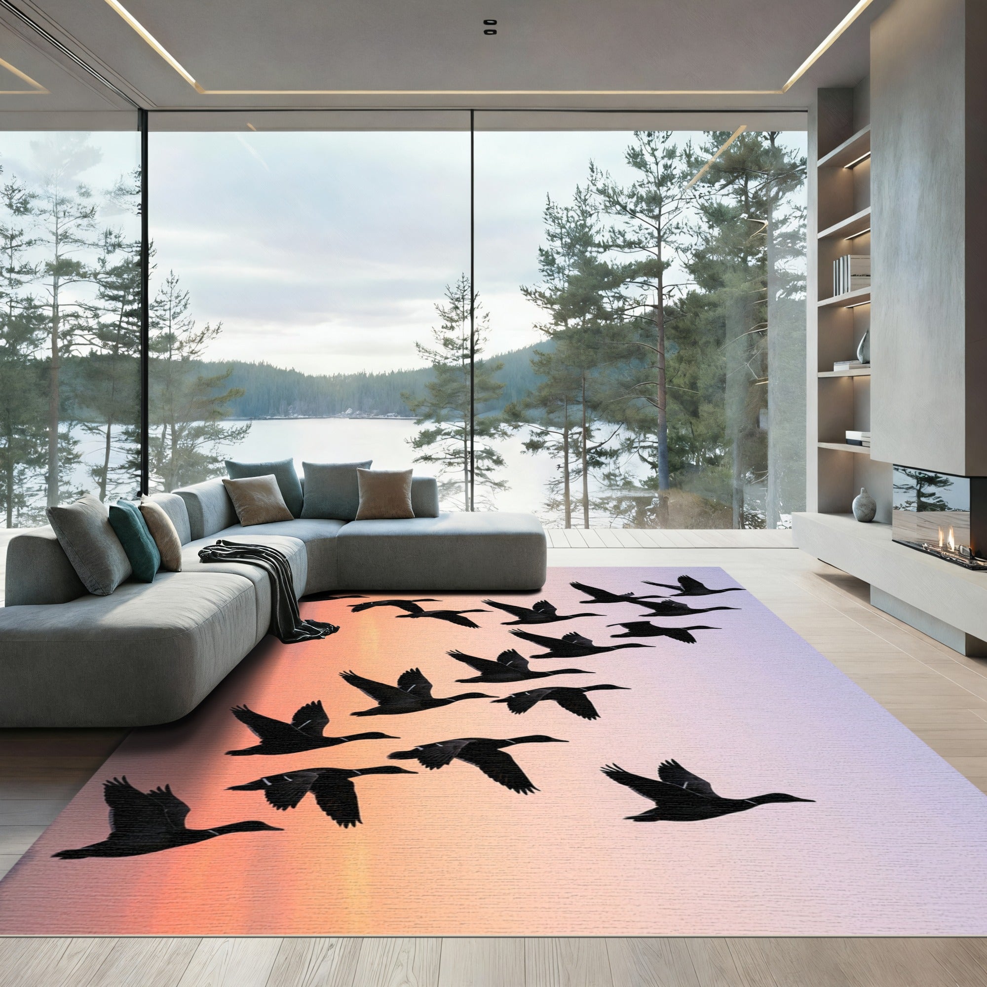 Sunset Flock Flying Duck Gradient Rug