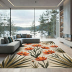 Botanical Amber Orange Desert Flower Area Rug