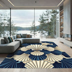 Navy and Cream Art Deco Seashell Rug