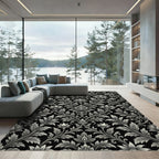 Monochrome Floral Scrollwork Damask Rug