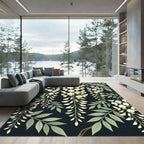 Elegant White Wisteria Botanical Black Rug