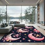 Whimsical Pink Crescent Moon Starry Rug
