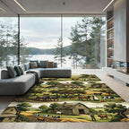 Whimsical Farmhouse Apples Cows Fields Rug