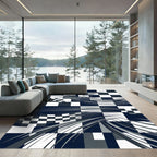 Monochrome Geometric Checkerboard Dynamic Wave Rug