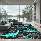 Turquoise Dinosaur Fern Botanical Illustration Rug